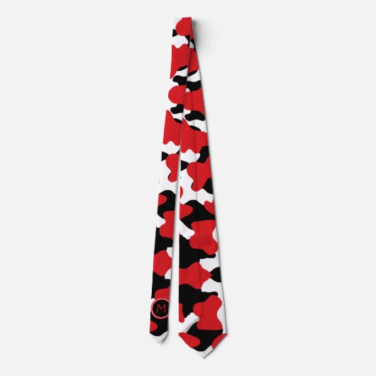 Trendy Red Black Cow Print Monogram Stropdas (Achterkant)
