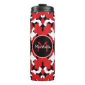 Trendy Red Black Cow Print Monogram Thermosbeker (Voorkant)