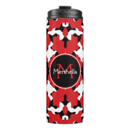 Trendy Red Black Cow Print Monogram Thermosbeker
