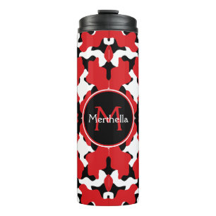 Trendy Red Black Cow Print Monogram Thermosbeker