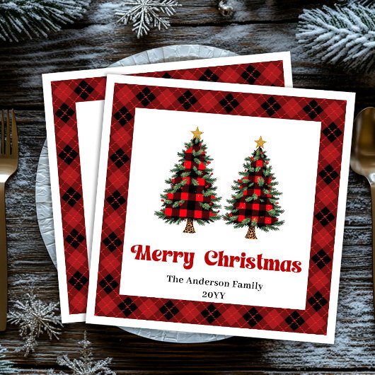 Trendy Red Black Plaid Napkin Personalized Servet