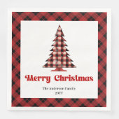 Trendy Red Black Plaid Tree Napkin Custom Name Servet (Voorkant)