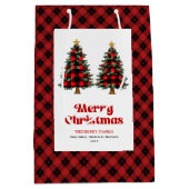 Trendy red black tartan Christmas bag editable Medium Cadeauzakje (Voorkant)