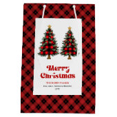 Trendy red black tartan Christmas bag editable Medium Cadeauzakje (Achterkant)