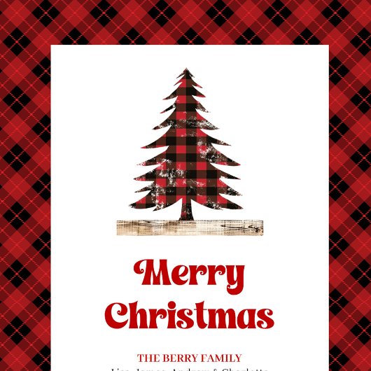 Trendy red black tartan Christmas bag editable Medium Cadeauzakje