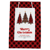 Trendy red black tartan Christmas gift bag custom Medium Cadeauzakje (Achterkant)