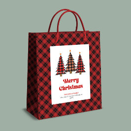 Trendy red black tartan Christmas gift bag custom Medium Cadeauzakje