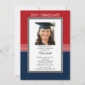 Trendy Red & Blue Photo Afstuderen Invitation Kaart (Voorkant)