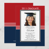 Trendy Red & Blue Photo Afstuderen Invitation Kaart (Voorkant / Achterkant)