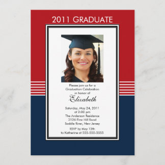 Trendy Red & Blue Photo Afstuderen Invitation Kaart