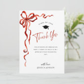 Trendy Red Bow Coquette FOTO Afstuderen Bedankkaart (Staand voorkant)