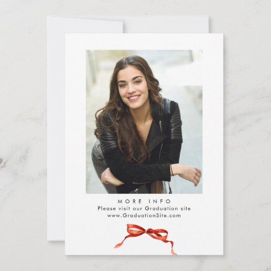 Trendy Red Bow Coquette FOTO Afstuderen Bedankkaart (Achterkant)