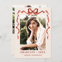 Trendy Red Bow Ribbon 2 FOTO Afstudeerfeest Kaart