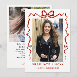 Trendy Red Bow Ribbon 2 FOTO Afstudeerfeest Kaart