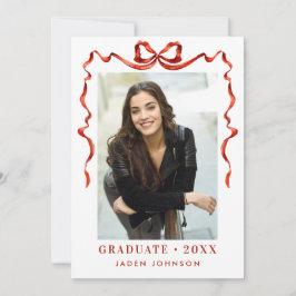 Trendy Red Bow Ribbon 2 FOTO Afstudeerfeest Kaart