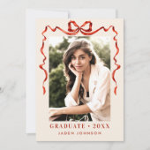 Trendy Red Bow Ribbon 4 FOTO Afstudeerfeest Kaart (Voorkant)