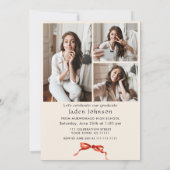 Trendy Red Bow Ribbon 4 FOTO Afstudeerfeest Kaart (Achterkant)