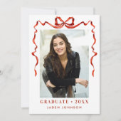Trendy Red Bow Ribbon 4 FOTO Afstudeerfeest Kaart (Voorkant)