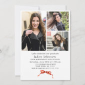 Trendy Red Bow Ribbon 4 FOTO Afstudeerfeest Kaart (Achterkant)