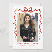 Trendy Red Bow Ribbon 4 FOTO Afstudeerfeest Kaart (Voorkant)