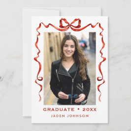 Trendy Red Bow Ribbon 4 FOTO Afstudeerfeest Kaart