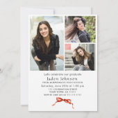 Trendy Red Bow Ribbon 4 FOTO Afstudeerfeest Kaart (Achterkant)