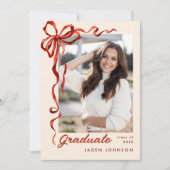 Trendy Red Bow Ribbon 4 FOTO Afstudeerfeest Kaart (Voorkant)