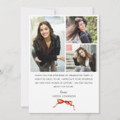 Trendy Red Bow Ribbon 4 FOTO Afstuderen Bedankkaart (Achterkant)