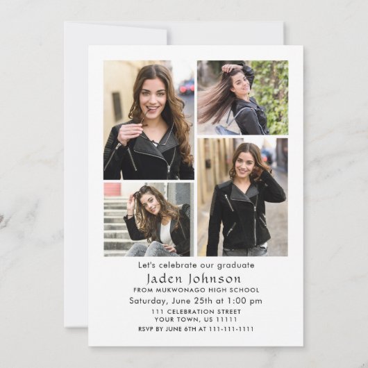 Trendy Red Bow Ribbon 5 FOTO Afstudeerfeest Kaart (Achterkant)