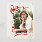 Trendy Red Bow Ribbon 5 FOTO Afstudeerfeest Kaart (Voorkant)