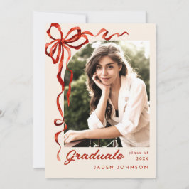 Trendy Red Bow Ribbon 5 FOTO Afstudeerfeest Kaart