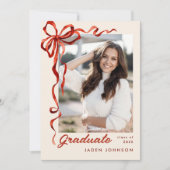 Trendy Red Bow Ribbon 5 FOTO Afstudeerfeest Kaart (Voorkant)