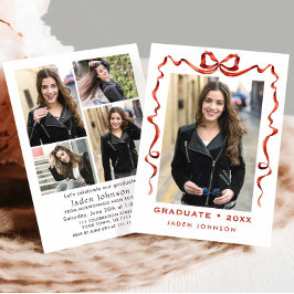 Trendy Red Bow Ribbon 5 FOTO Afstudeerfeest Kaart