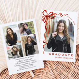 Trendy Red Bow Ribbon 5 FOTO Afstudeerfeest Kaart
