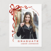 Trendy Red Bow Ribbon FOTO Afstudeerfeest Briefkaart (Voorkant)