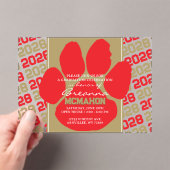 Trendy Red & Bronze Gold Afstuderen Pawprint Clear Acryl Uitnodigingen (Insitu (Draagbaar))