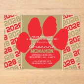 Trendy Red & Bronze Gold Afstuderen Pawprint Clear Acryl Uitnodigingen (Voorkant)