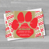 Trendy Red & Bronze Gold Afstuderen Pawprint Clear Acryl Uitnodigingen