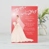 Trendy Red BRUNETTE Bride Vrijgezellenfeest Invite Kaart (Staand voorkant)