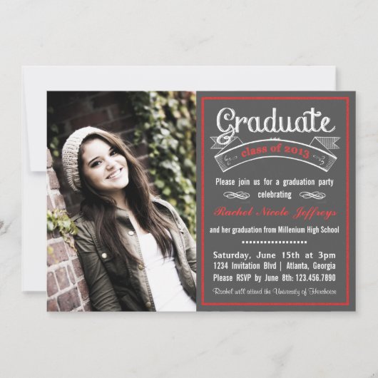 Trendy Red Chalkboard Typography Afstuderen Kaart (Voorkant)