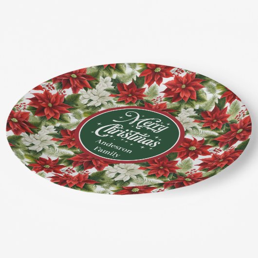 Trendy Red Christmas Flowers Custom Paper Plates Papieren Bordje (Gekanteld)