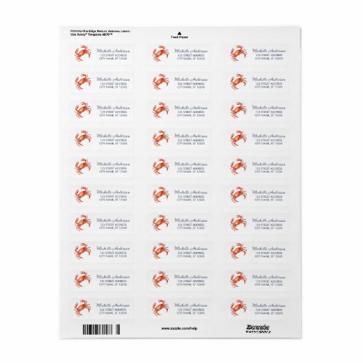 Trendy Red Crab Nautical Return Address Label (Full Sheet)