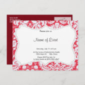 Trendy Red Damask Pattern Uitnodiging Briefkaart (Voorkant / Achterkant)