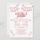 Trendy Red Doodle Double Graduation Party Kaart (Voorkant)