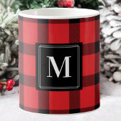 Trendy Red en Black Buffalo Plaid Monogrammed Koffiemok