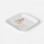 Trendy Red en Gold Flourish Bevestiging Papieren Bordje (Gebogen)