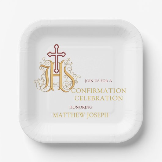 Trendy Red en Gold Flourish Bevestiging Papieren Bordje (Voorkant)