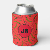 Trendy Red en Green Chili Pepper Print Monogram Blikjeskoeler (Blikje Voorkant)