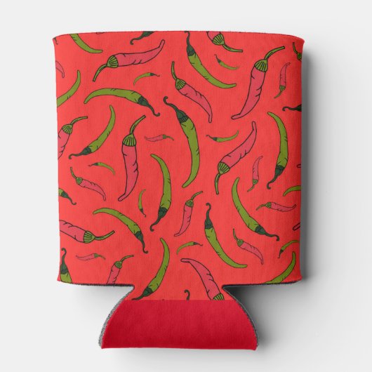 Trendy Red en Green Chili Pepper Print Monogram Blikjeskoeler (Achterkant)
