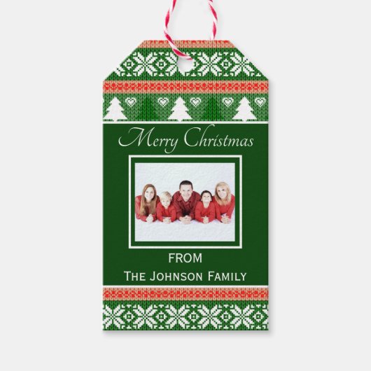 Trendy Red en Green Ugly KerstSweater Foto Cadeaulabel (Voorkant)